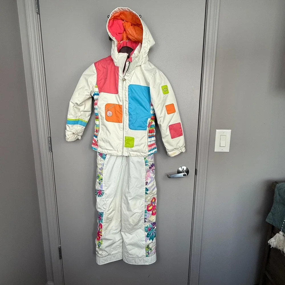 Obermeyer I Grow Ski Snowsuit Snowboard Jacket Pants Set Colorful Blocks Flowers - Picture 1 of 16